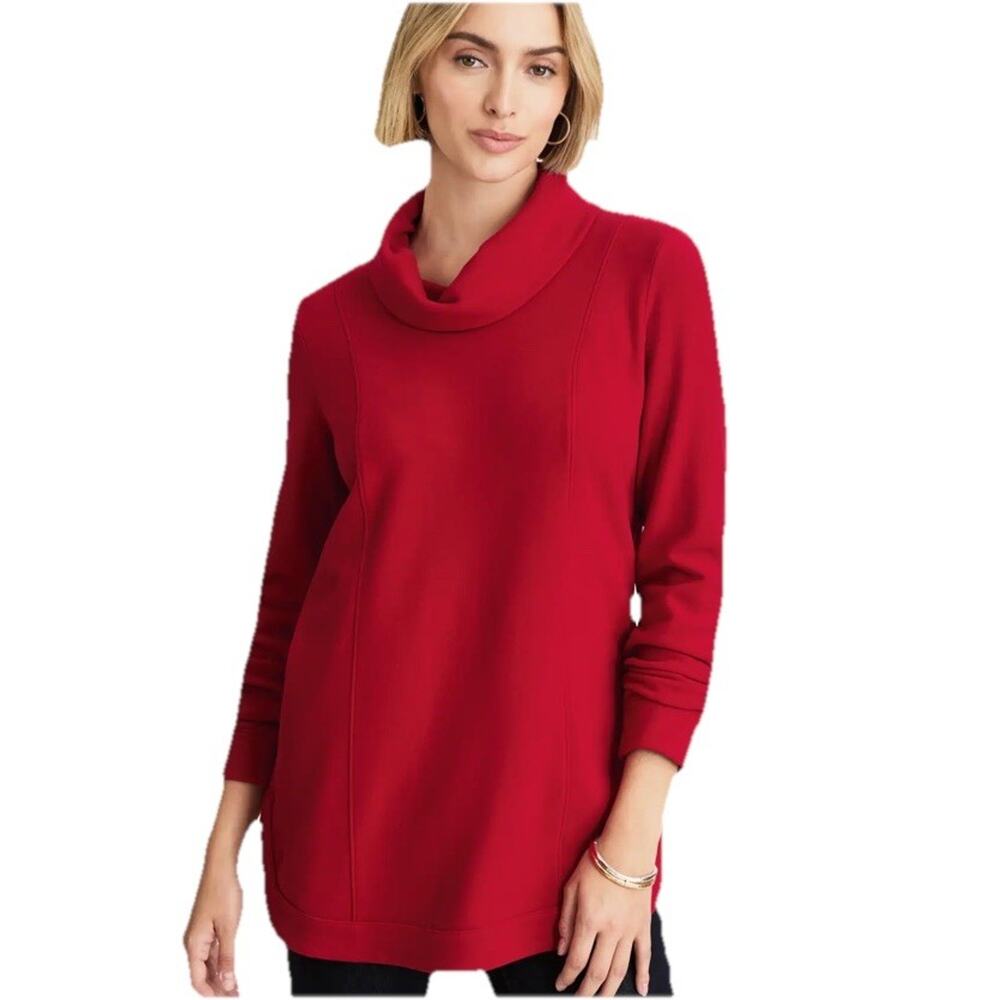 J.Jill Red Sweater Tunic Large Cowl Neck Long Sleeve Pullover Cozy Fall Winter